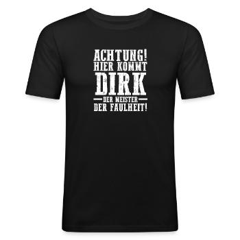 Prénom Dirk - T-shirt près du corps Homme - noir - Devant - Nik (191cm)