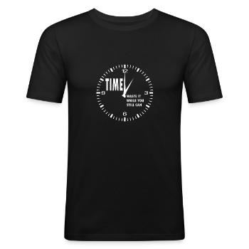 Zeit - Männer Slim Fit T-Shirt - Schwarz - Vorne - Nik (191cm)