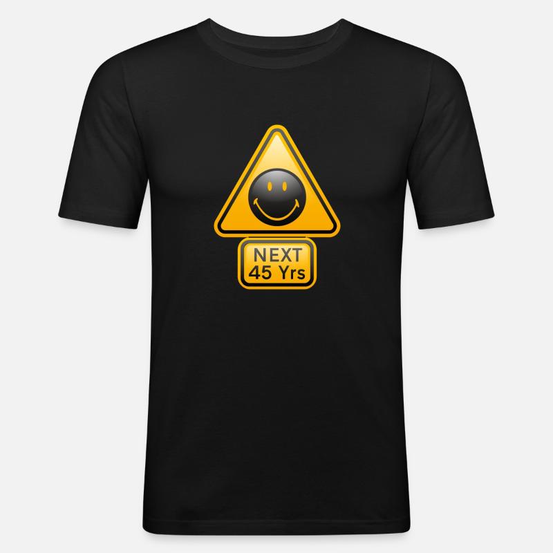 Smiley Shield 'Next 45 years' - Männer Slim Fit T-Shirt - Schwarz