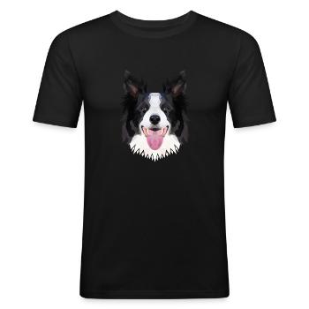 Polyart Border Collie - T-shirt près du corps Homme - noir - Devant - Nik (191cm)