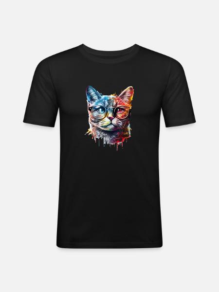 Süße bunte Katze - Männer Slim Fit T-Shirt - Schwarz