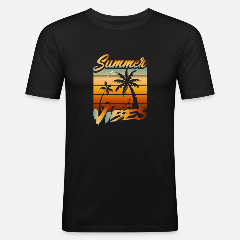 Summer Vibes Beach - Männer Slim Fit T-Shirt - Schwarz