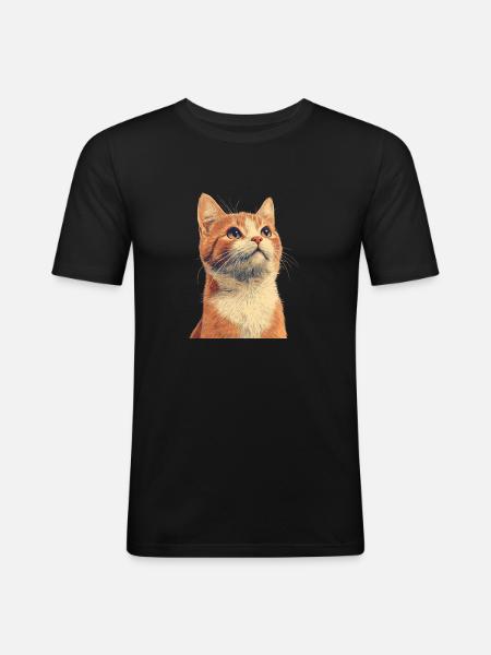 Chat roux mignon - T-shirt près du corps Homme - noir