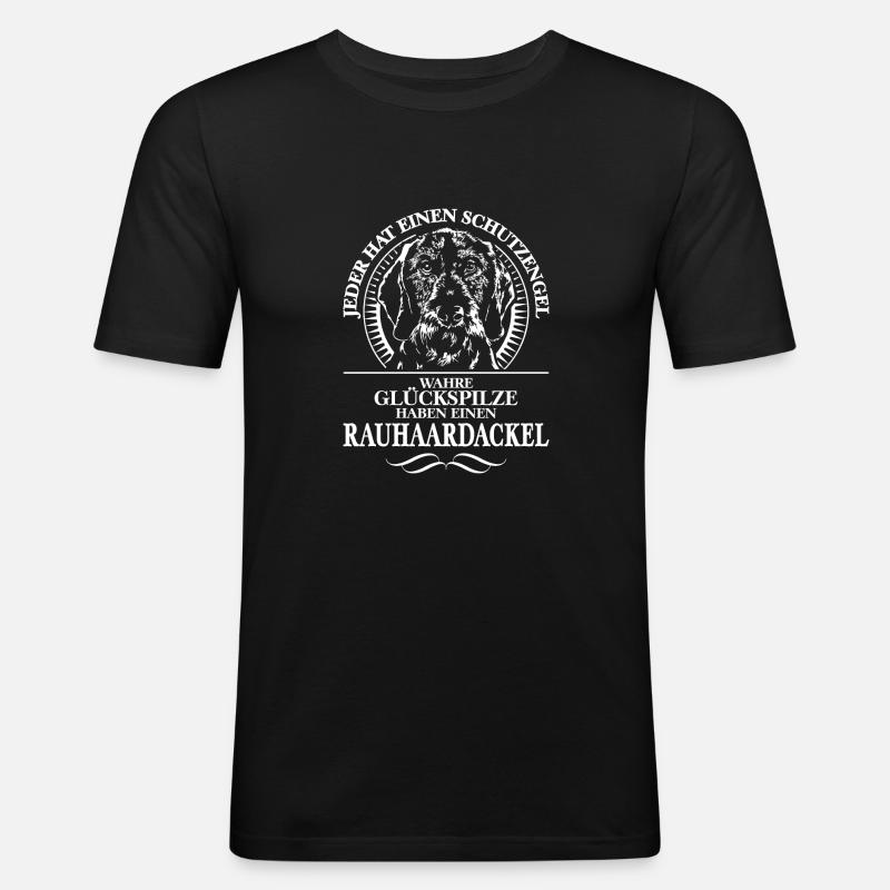 RAUHAARDACKEL Schutzengel Wilsigns Geschenkidee - Männer Slim Fit T-Shirt - Schwarz