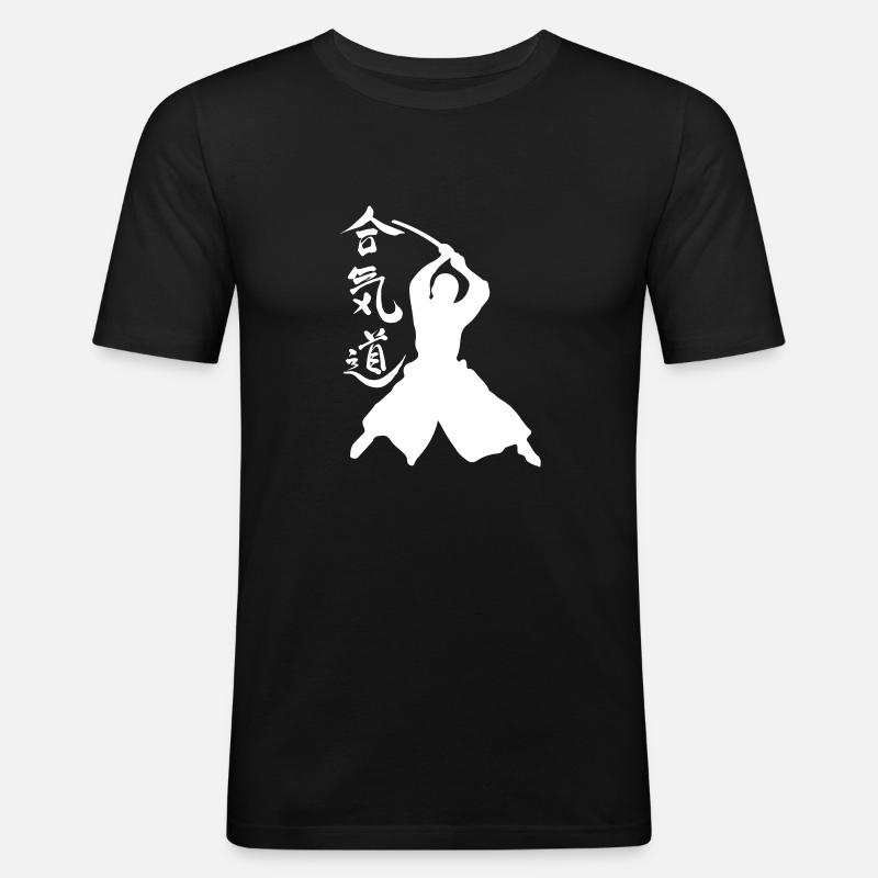Aikido Samurai - Männer Slim Fit T-Shirt - Schwarz