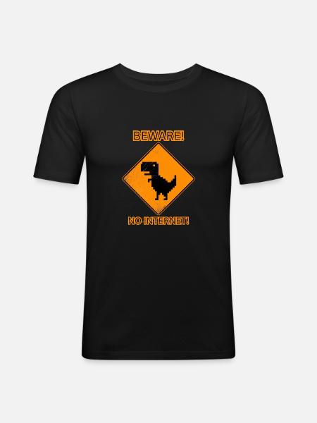 Beware! No-Internet Dino - Männer Slim Fit T-Shirt - Schwarz