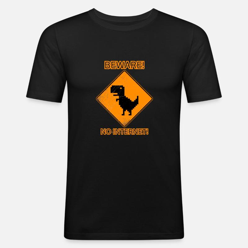 Beware! No-Internet Dino - Männer Slim Fit T-Shirt - Schwarz