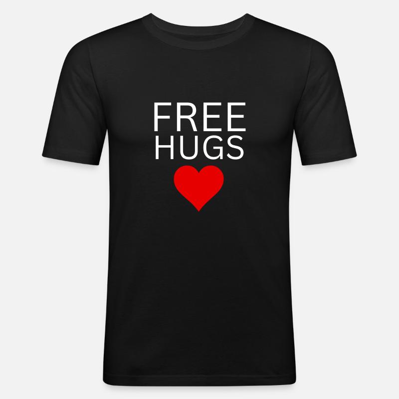 Free Hugs impression blanche - T-shirt près du corps Homme - noir