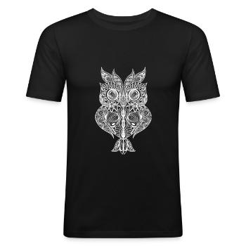 Mandala hibou - T-shirt près du corps Homme - noir - Devant - Nik (191cm)