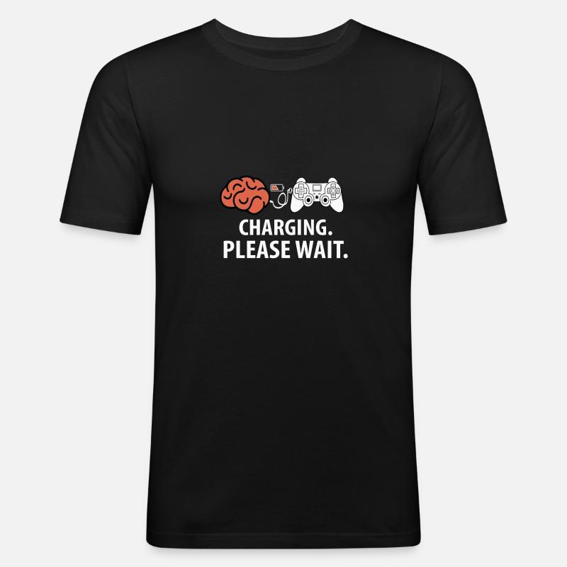Charging Please Wait - Männer Slim Fit T-Shirt - Schwarz