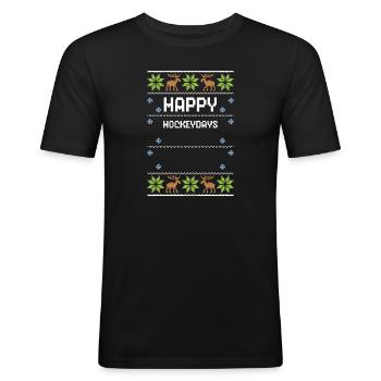 Happy Hockeydays - Ugly Christmas - Männer Slim Fit T-Shirt - Schwarz - Vorne - Nik (191cm)