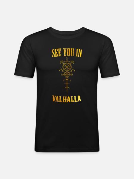 Wikinger Runen Nordisch Walhalla - Männer Slim Fit T-Shirt - Schwarz