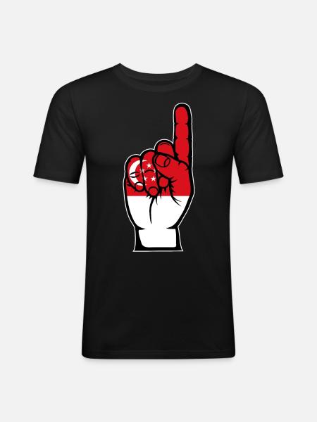 Singapur Flagge Nummer 1 - Männer Slim Fit T-Shirt - Schwarz