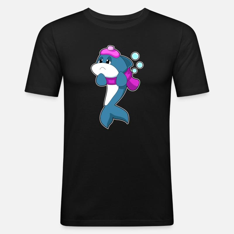 Delfin Kopfschmerzen - Männer Slim Fit T-Shirt - Schwarz