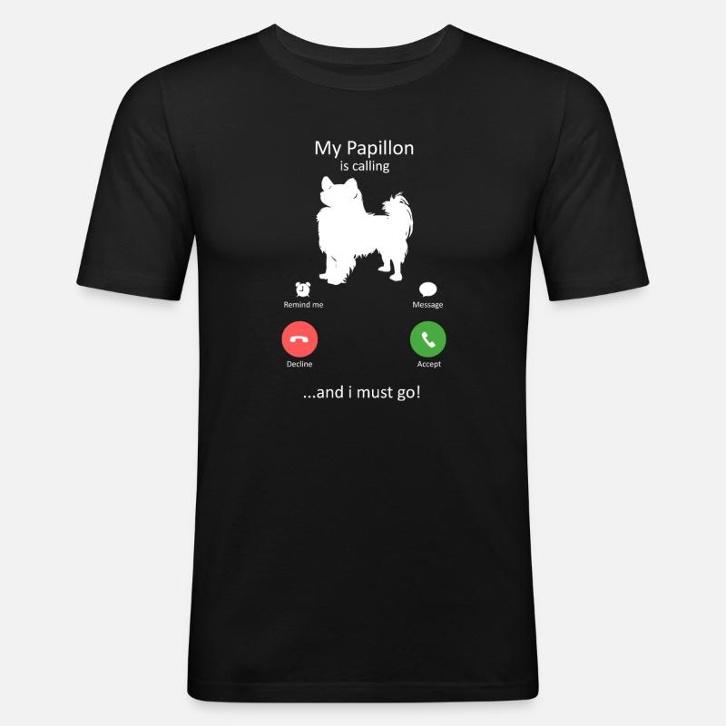 Papillon Dog Calling Smartphone Interface - Men's Slim Fit T-Shirt - black
