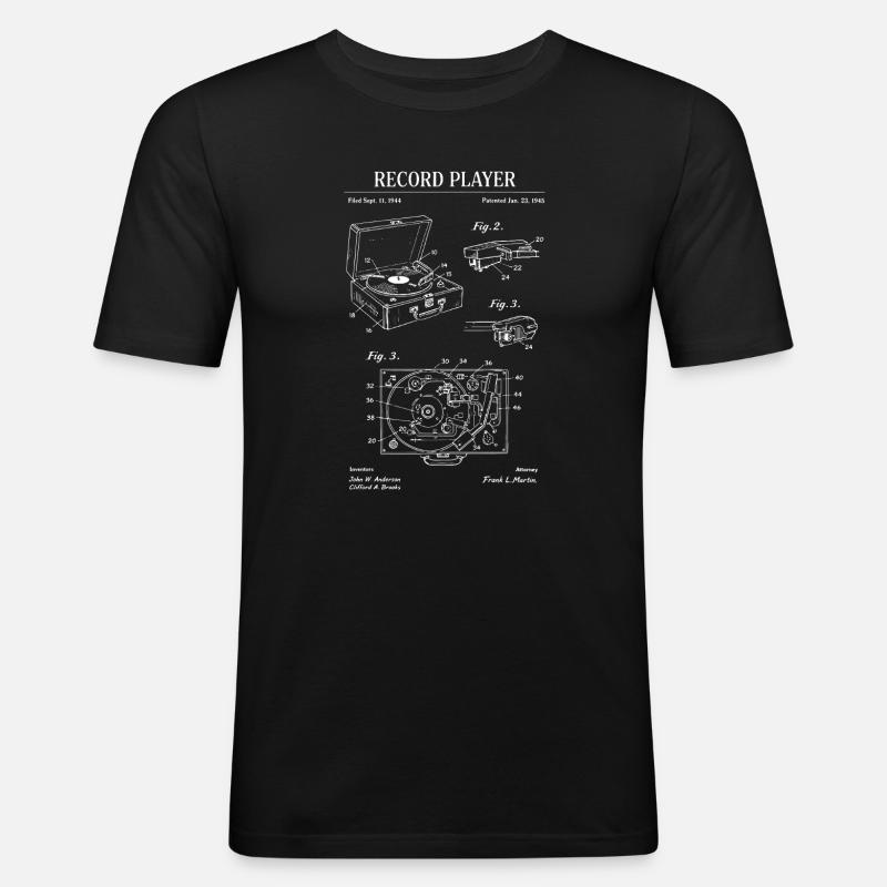Retro-Plattenspieler-Bauplan - Männer Slim Fit T-Shirt - Schwarz