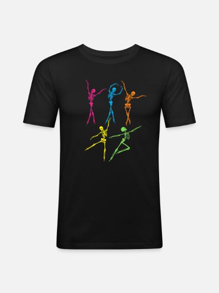 Bunte tanzende Skelette - Männer Slim Fit T-Shirt - Schwarz