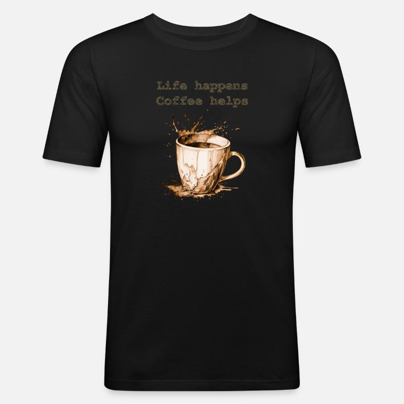 Kaffee - Männer Slim Fit T-Shirt - Schwarz