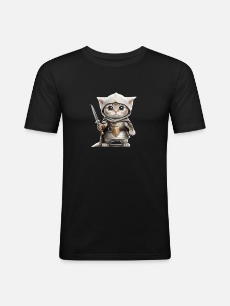 Ritter als Katze - Männer Slim Fit T-Shirt - Schwarz
