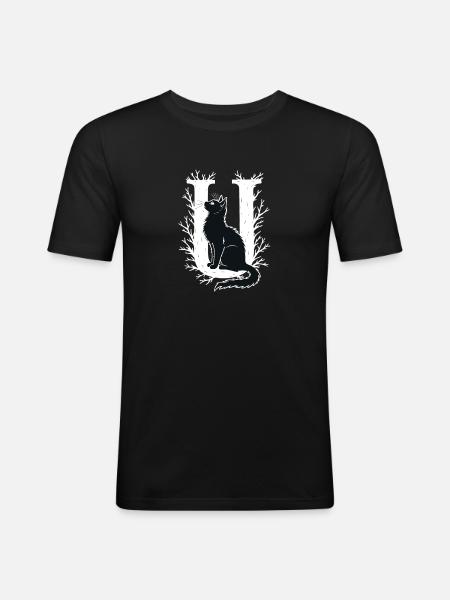 Lettre U avec chat - T-shirt près du corps Homme - noir
