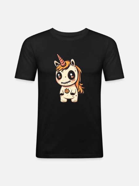 Einhorn Halloween Zombie - Männer Slim Fit T-Shirt - Schwarz