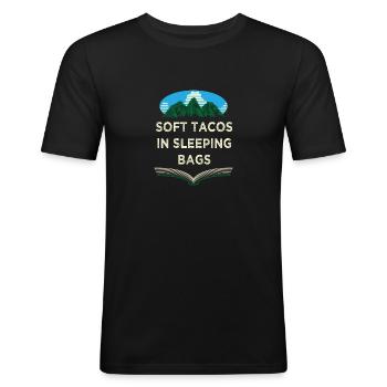 Tacos in Schlafsäcken campen, die lustige Camper H - Männer Slim Fit T-Shirt - Schwarz - Vorne - Nik (191cm)