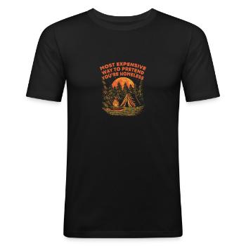 Imaginez que vous êtes un sans-abri en camping - T-shirt près du corps Homme - noir - Devant - Nik (191cm)