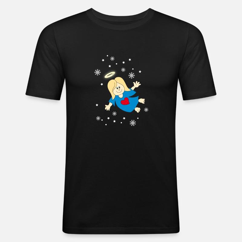 Weihnachtsengel mit Schneeflocken süßer engel - Männer Slim Fit T-Shirt - Schwarz