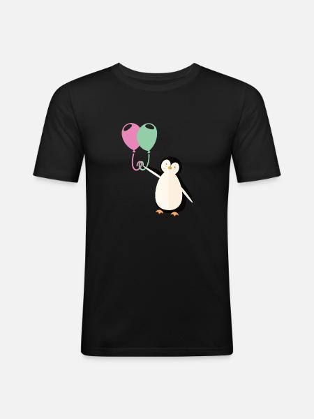 Sweet penguin with balloon - Men's Slim Fit T-Shirt - black
