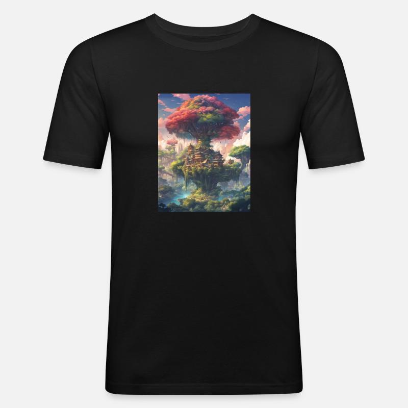 Mythischer Weltenbaum - Männer Slim Fit T-Shirt - Schwarz