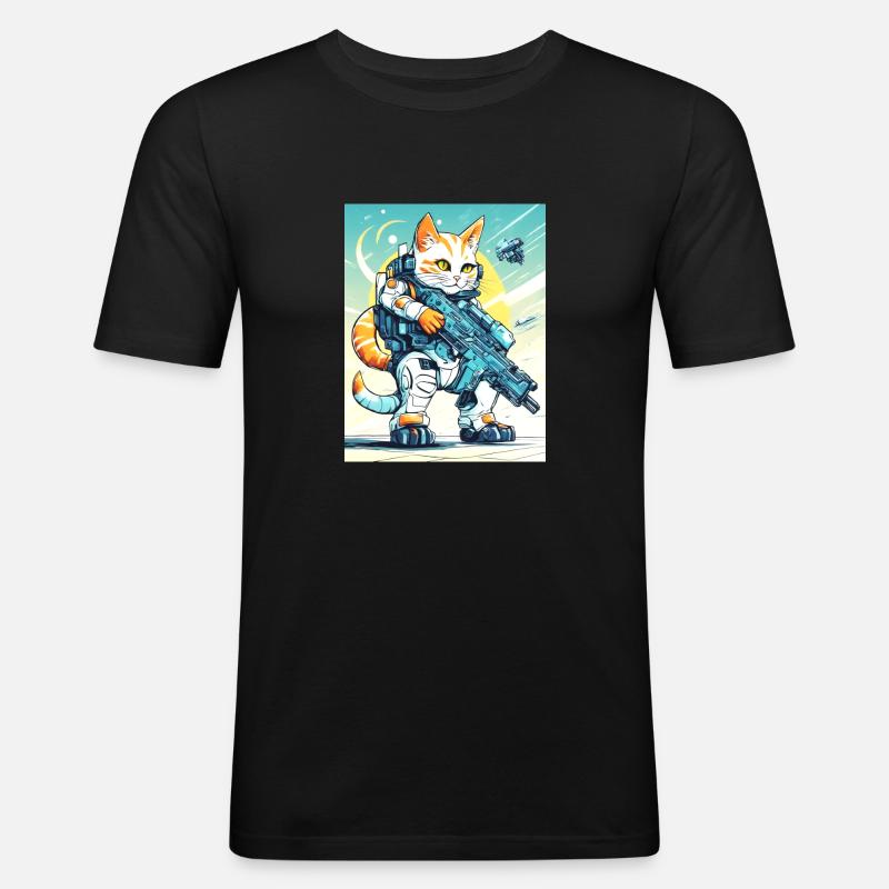 Katzenkrieger - Männer Slim Fit T-Shirt - Schwarz