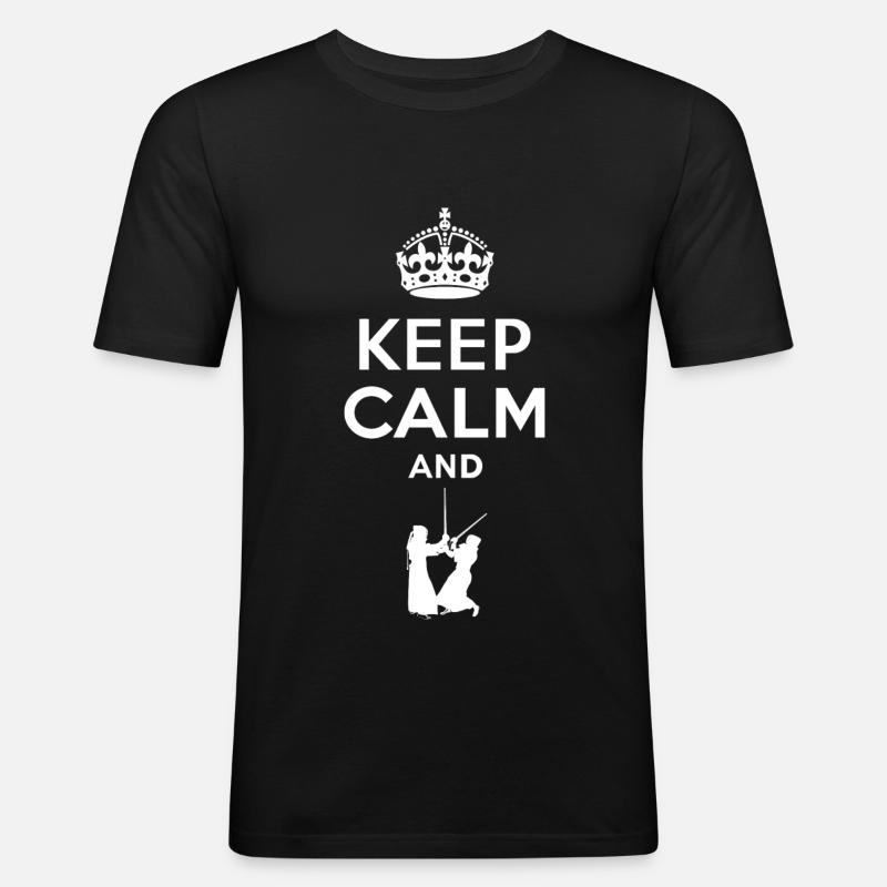 Keep Calm - Kendo - Männer Slim Fit T-Shirt - Schwarz