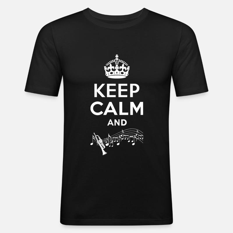 Keep Calm - Trompete - Männer Slim Fit T-Shirt - Schwarz