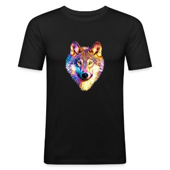 Wolf in rainbow flames - Men's Slim Fit T-Shirt - black - Front - Nik (191cm)