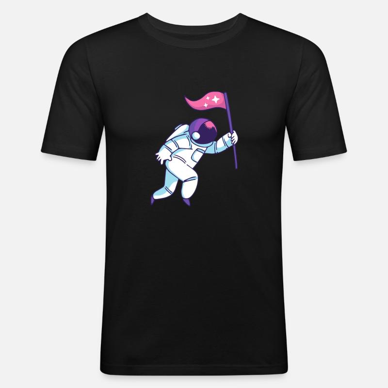 Astronaut mit Fahne Geschenk Geschenkidee - Männer Slim Fit T-Shirt - Schwarz