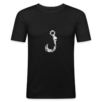 Maori Fischhaken Tribal Tattoo - Geschenkidee - Männer Slim Fit T-Shirt - Schwarz - Vorne - Nik (191cm)