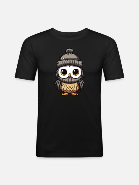 Owl Winter Comic - Men's Slim Fit T-Shirt - black