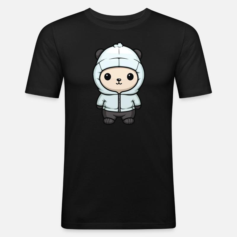 Eisbär Winter Bär Comic Niedlich - Männer Slim Fit T-Shirt - Schwarz