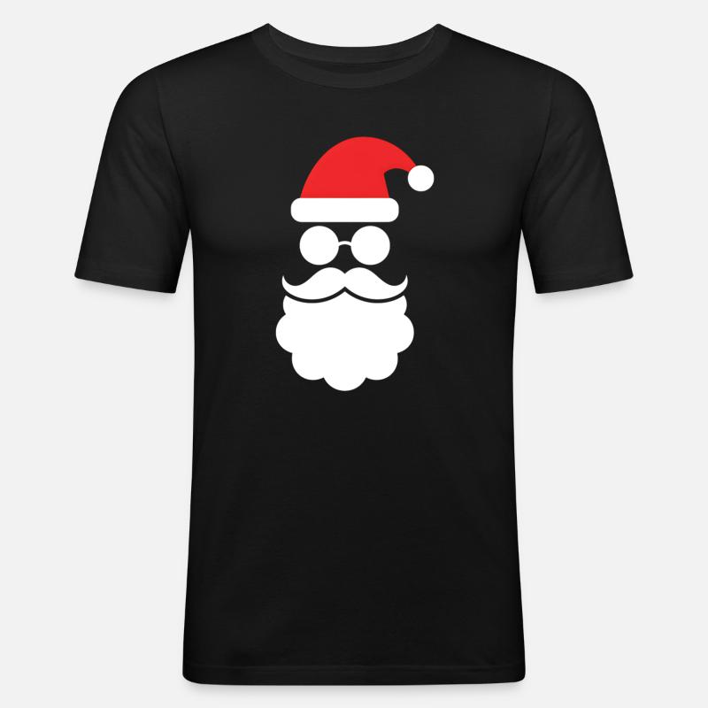 Weihnachtsmann mit Bart Minimal Kopf Design - Männer Slim Fit T-Shirt - Schwarz