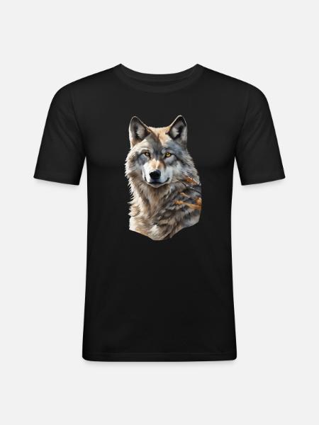Wolf - Männer Slim Fit T-Shirt - Schwarz