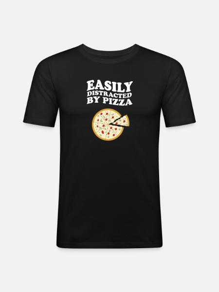 Easily Distracted By Pizza - Männer Slim Fit T-Shirt - Schwarz