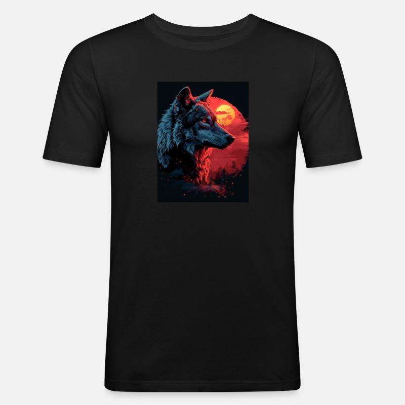 Midnight Guardian Dark Wolf Art - Männer Slim Fit T-Shirt - Schwarz
