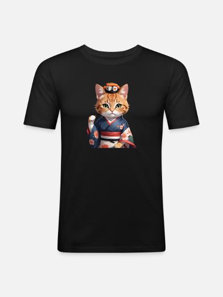 Sushi Cat Katze Japan - Men's Slim Fit T-Shirt - black