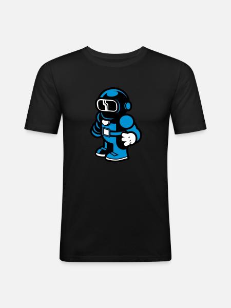 Cartoon Spaceman Astronaut - Men's Slim Fit T-Shirt - black