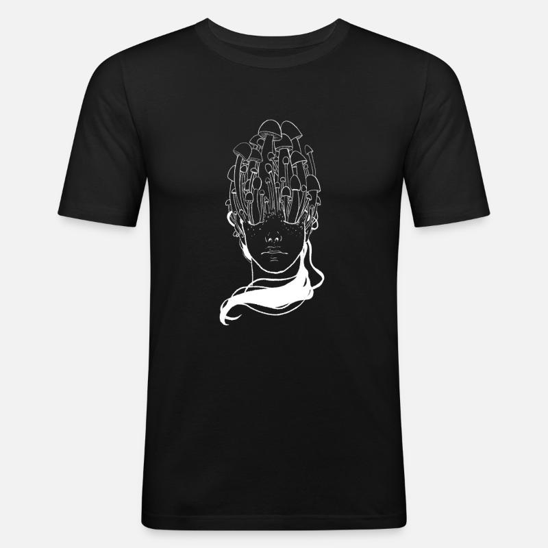 Magic Mushroom Head - Männer Slim Fit T-Shirt - Schwarz