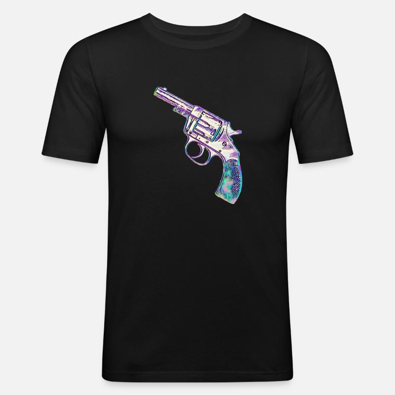 Bunter Revolver - Männer Slim Fit T-Shirt - Schwarz