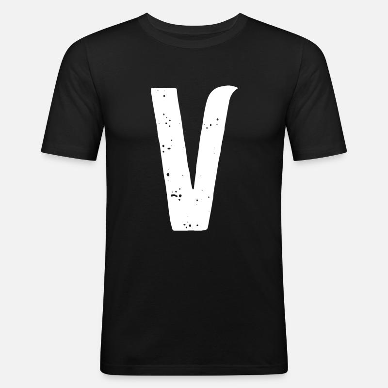 V Buchstabe - Männer Slim Fit T-Shirt - Schwarz