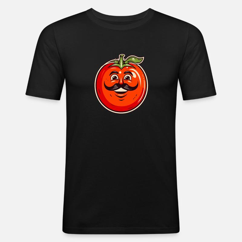 Tomate mit Schnurrbart - Männer Slim Fit T-Shirt - Schwarz