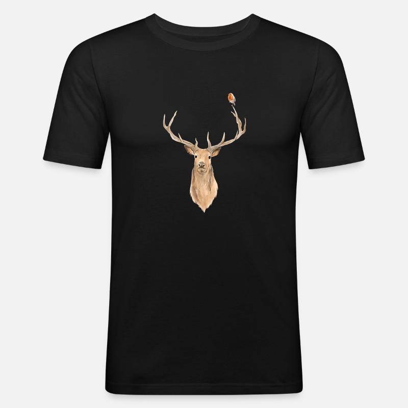 Vogel und Hirsch - Männer Slim Fit T-Shirt - Schwarz