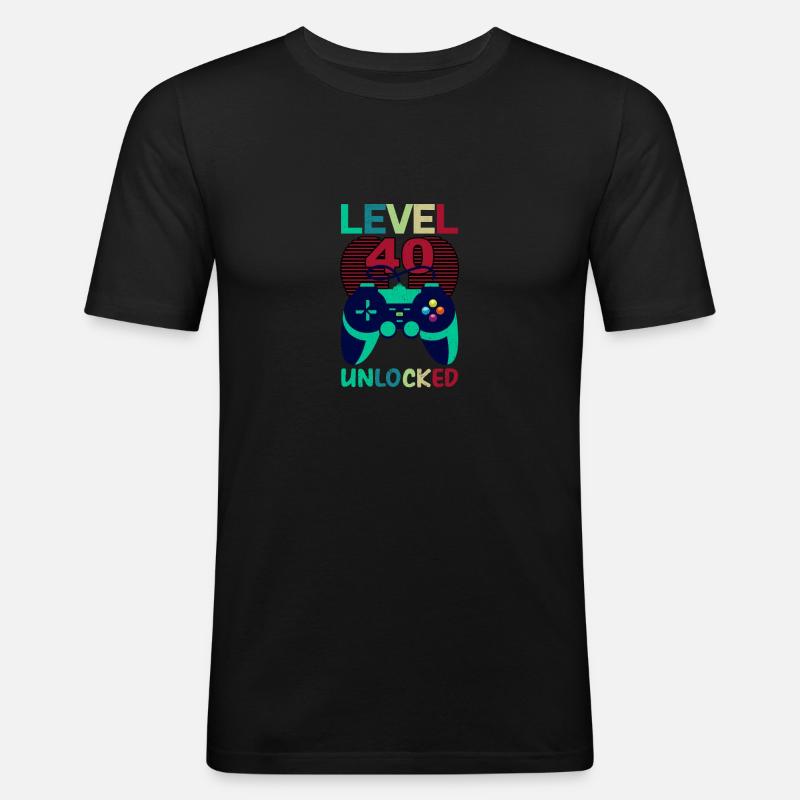 Level 40 freigeschaltet - Männer Slim Fit T-Shirt - Schwarz